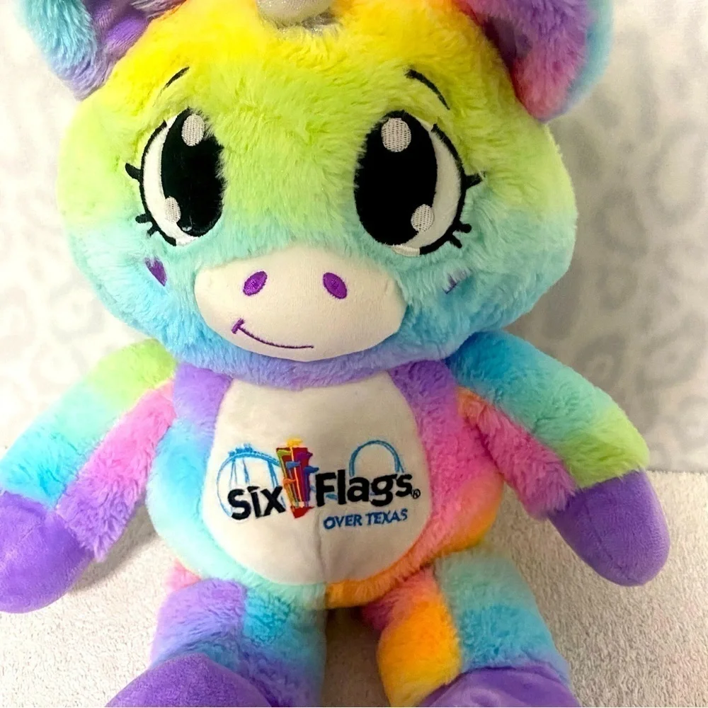 Fiesta Rainbow Sherbet Pastel Plush 21” Stuffed Animal SIX FLAG TEXAS Embroidery